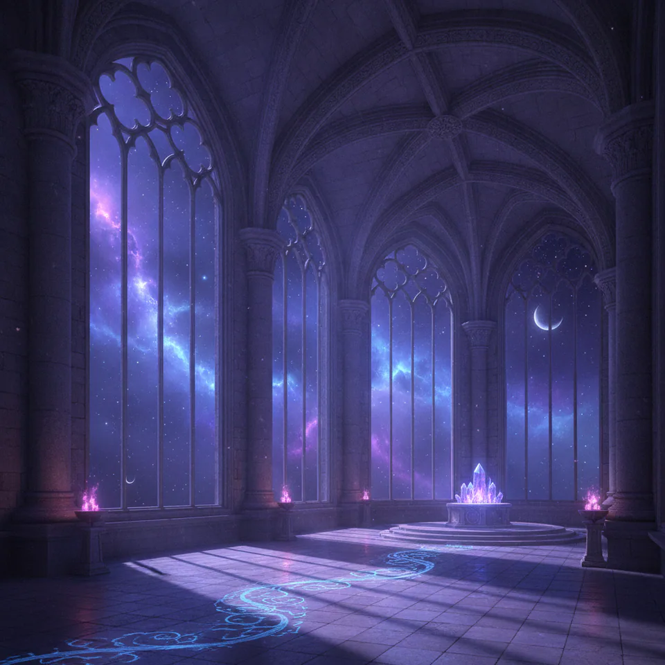 Ornate stone portal embedded with shining starry runes
